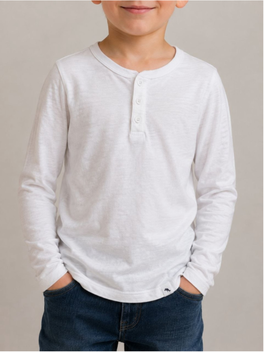 Tommy Bahama Boys White Long Sleeve Henley Shirt 100% Cotton Size 7/8